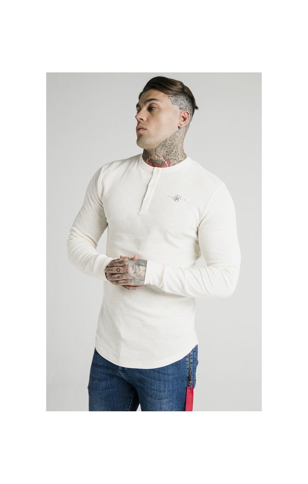 SikSilk Long Sleeve Button Down Tee – Ecru