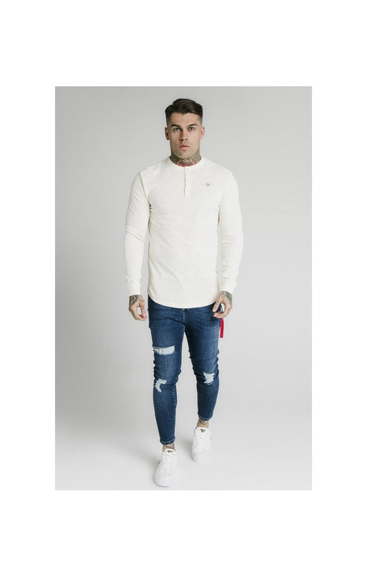 SikSilk Long Sleeve Button Down Tee – Ecru