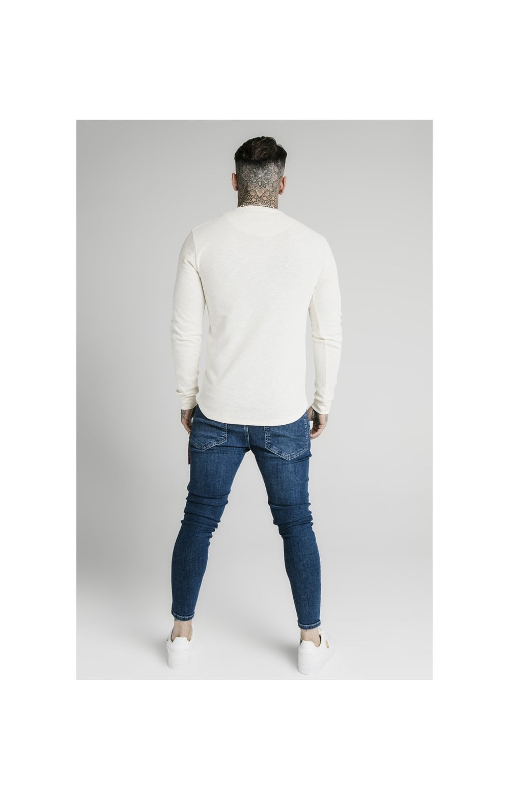 SikSilk Long Sleeve Button Down Tee – Ecru (5)