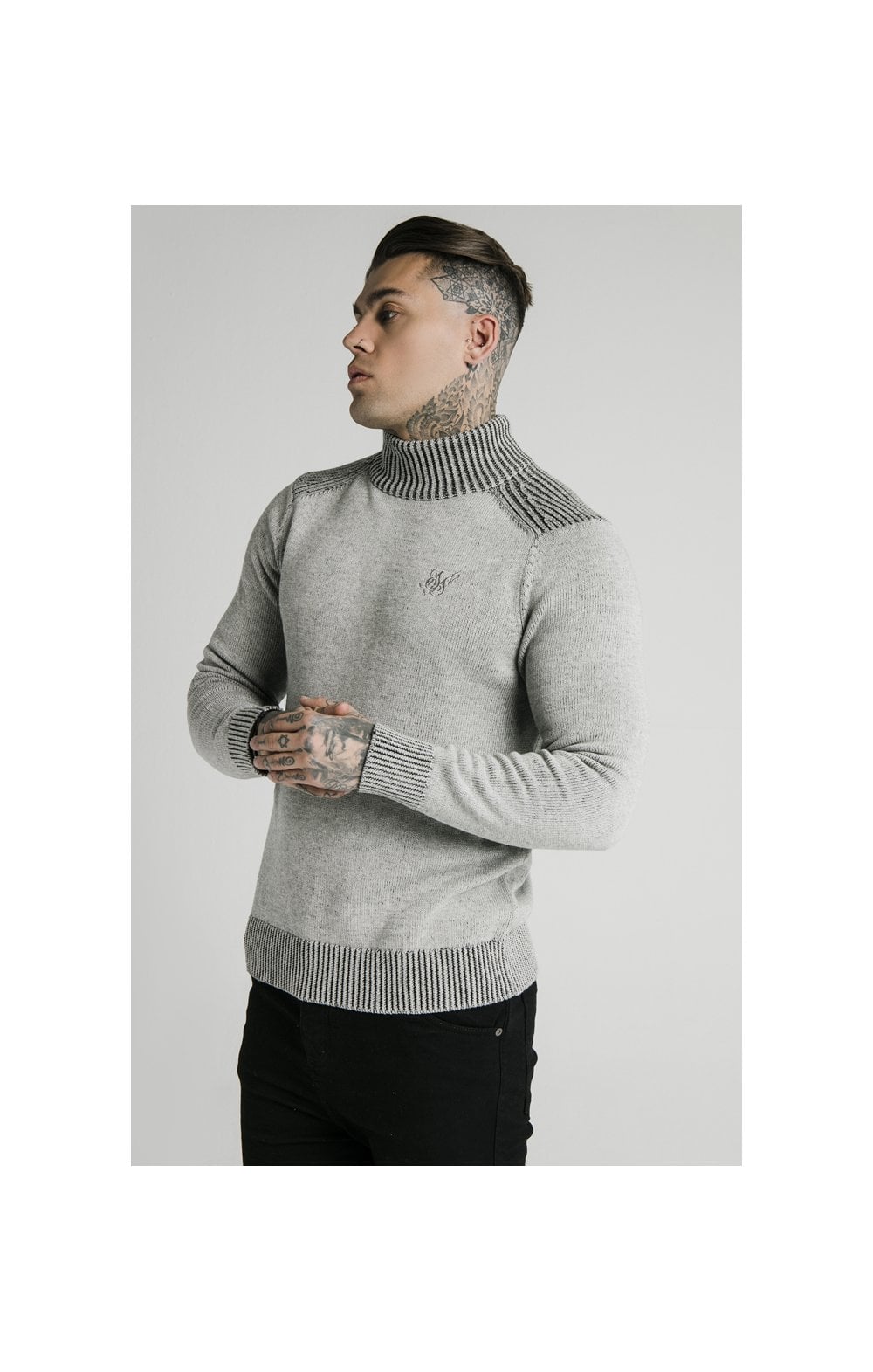 SikSilk Rib Turtle Neck - Light Grey