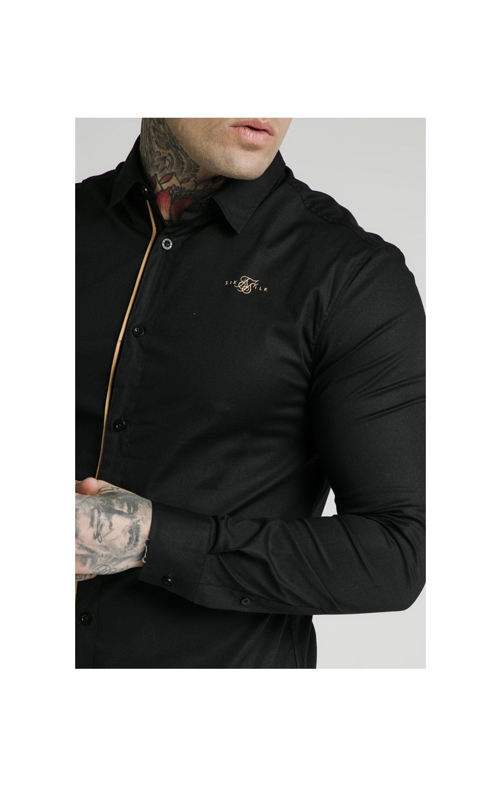 SikSilk L/S Fade Piping Shirt - Black & Gold (1)