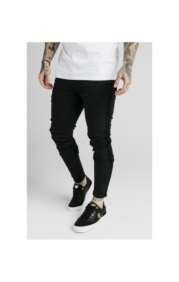 SikSilk Skinny Velour Stripe Jeans – Black