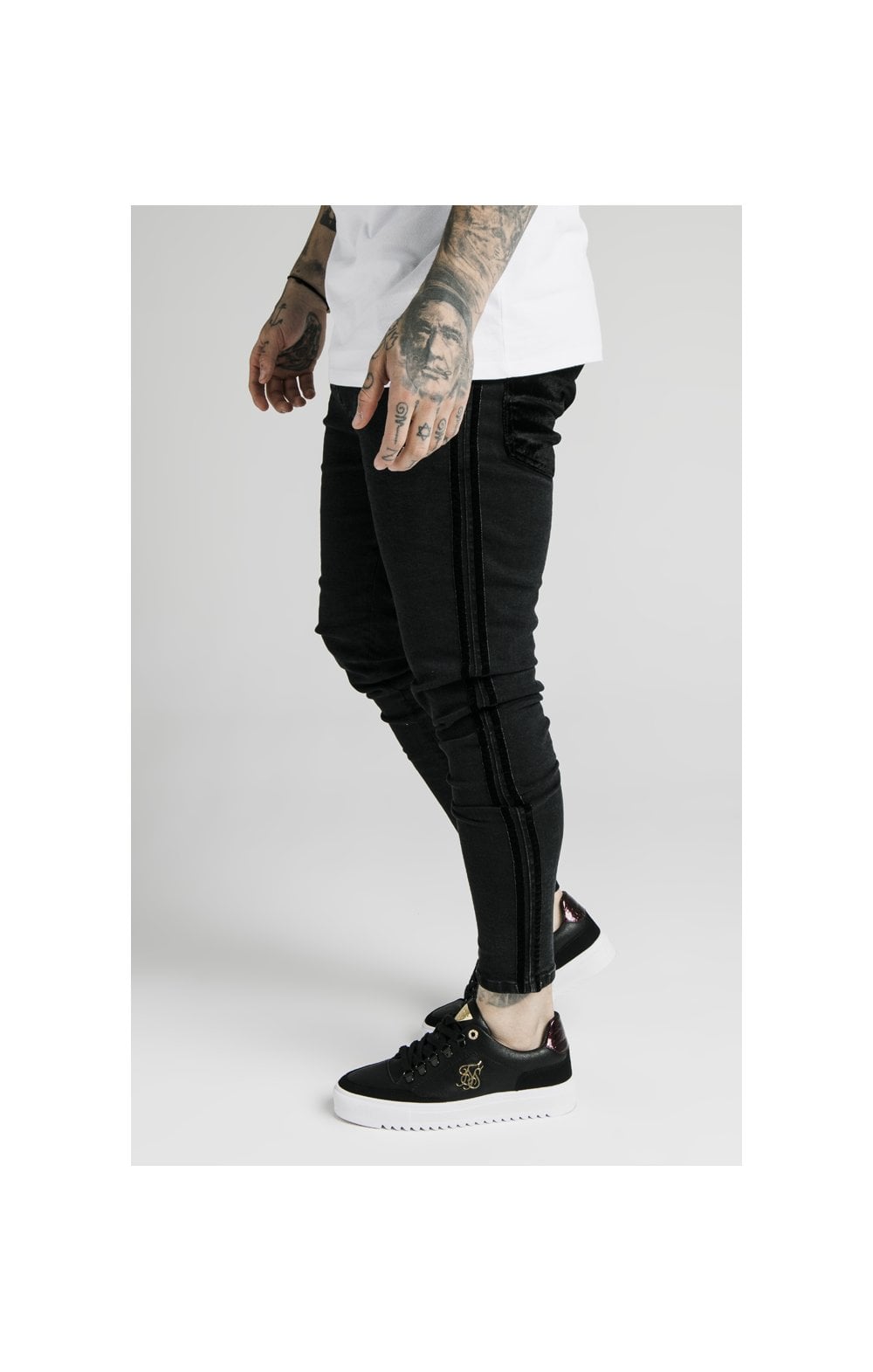 SikSilk Skinny Velour Stripe Jeans – Black (1)
