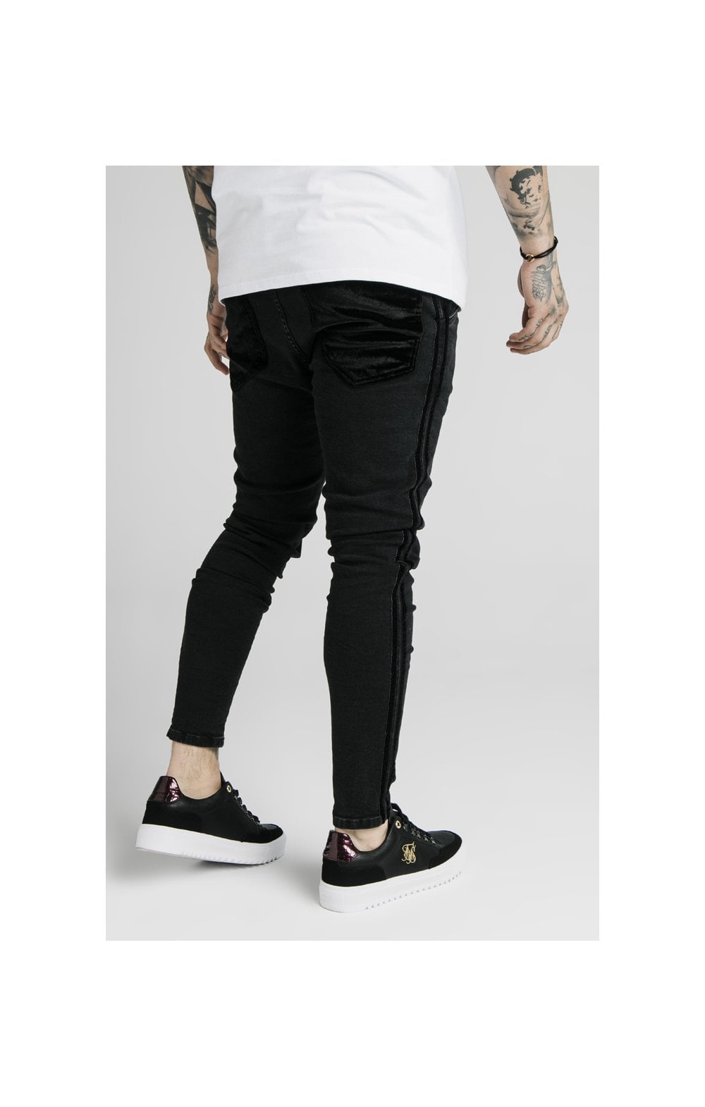 SikSilk Skinny Velour Stripe Jeans – Black (2)