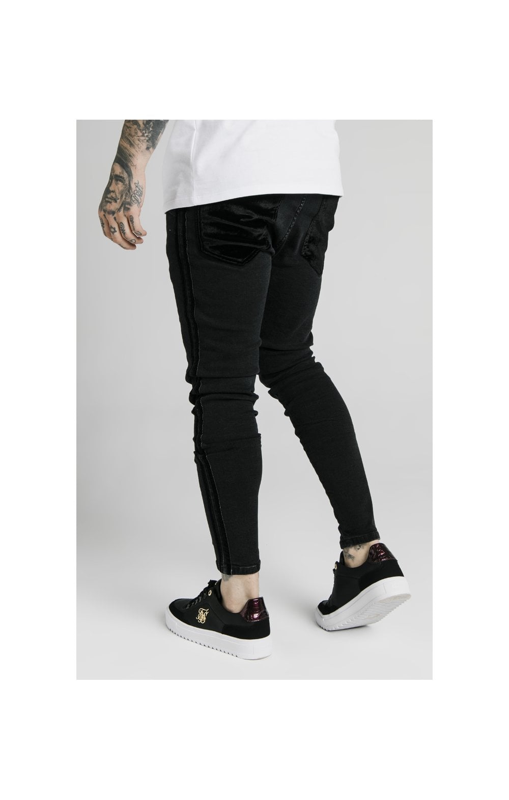 SikSilk Skinny Velour Stripe Jeans – Black (3)
