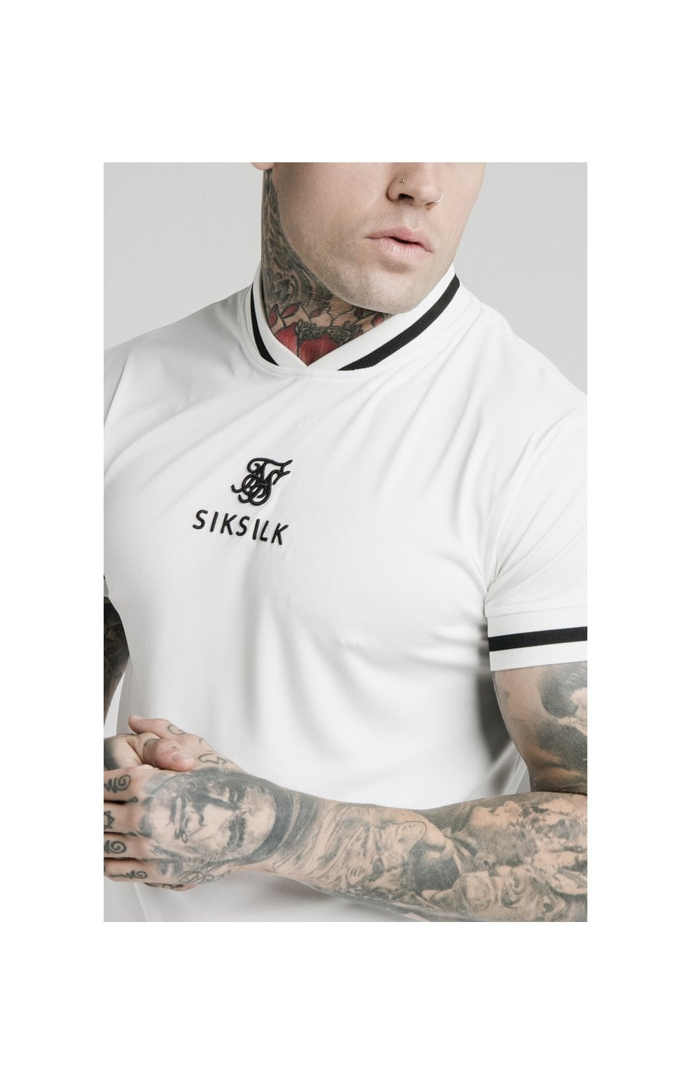 SikSilk S/S Poly Rib Collar Tee - Off White (1)