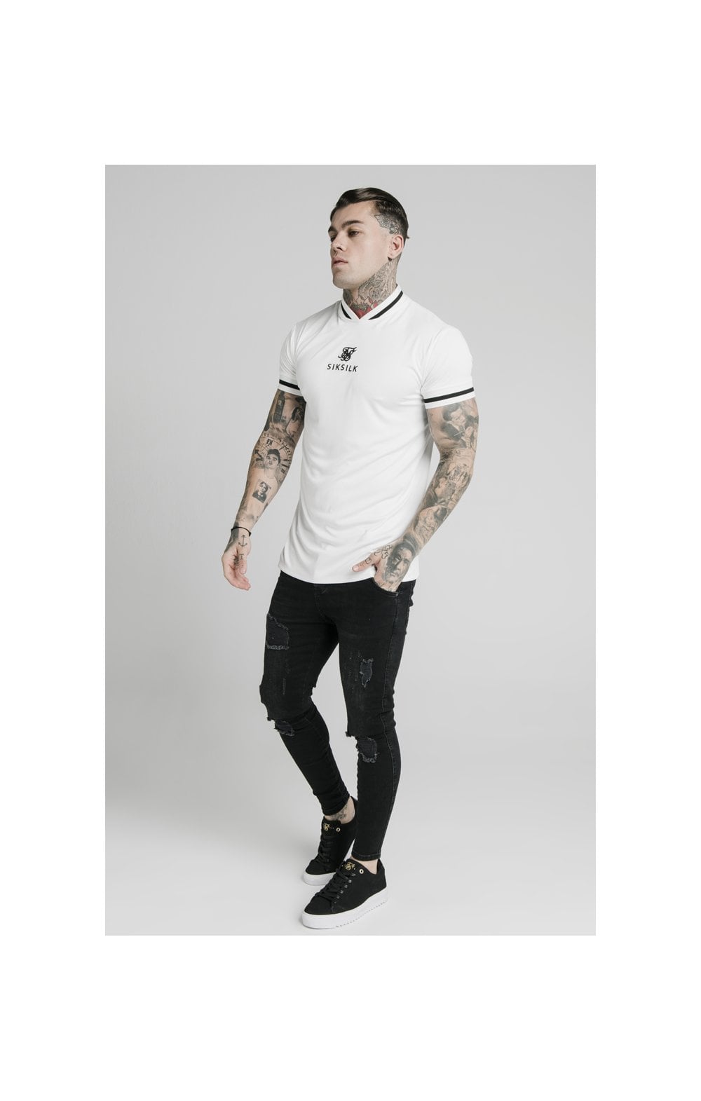 SikSilk S/S Poly Rib Collar Tee - Off White (2)