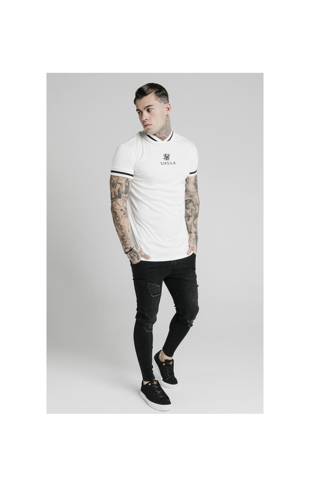 SikSilk S/S Poly Rib Collar Tee - Off White (3)