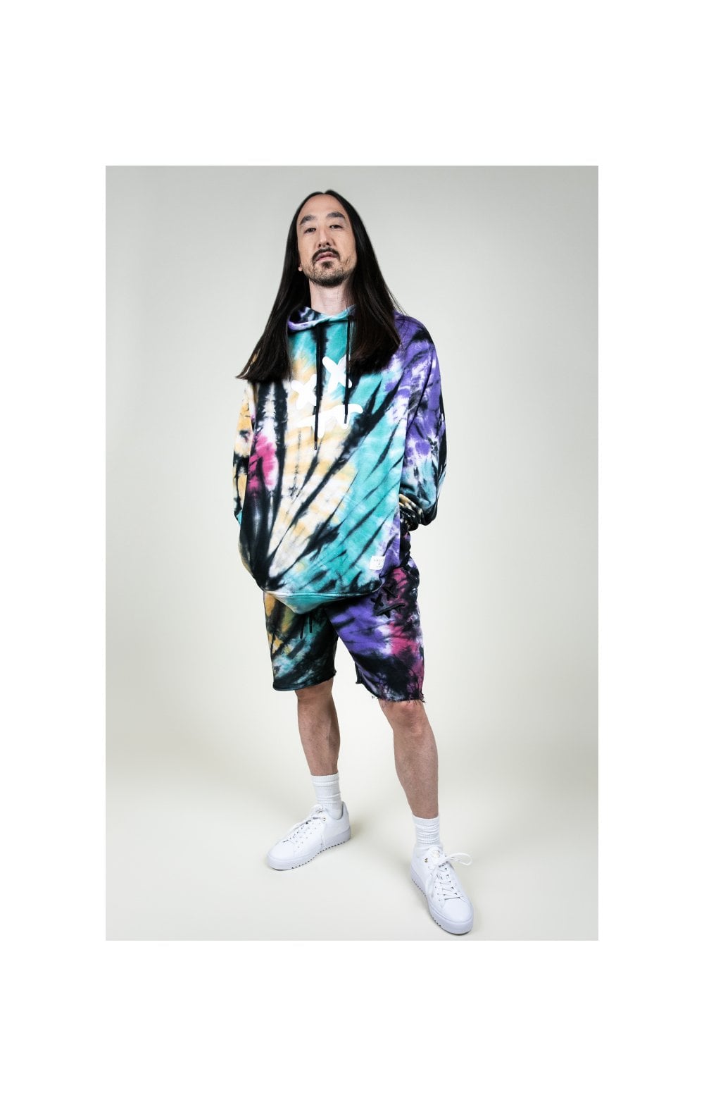 SikSilk X Steve Aoki Overhead Hoodie - Rainbow Ink Tie Dye