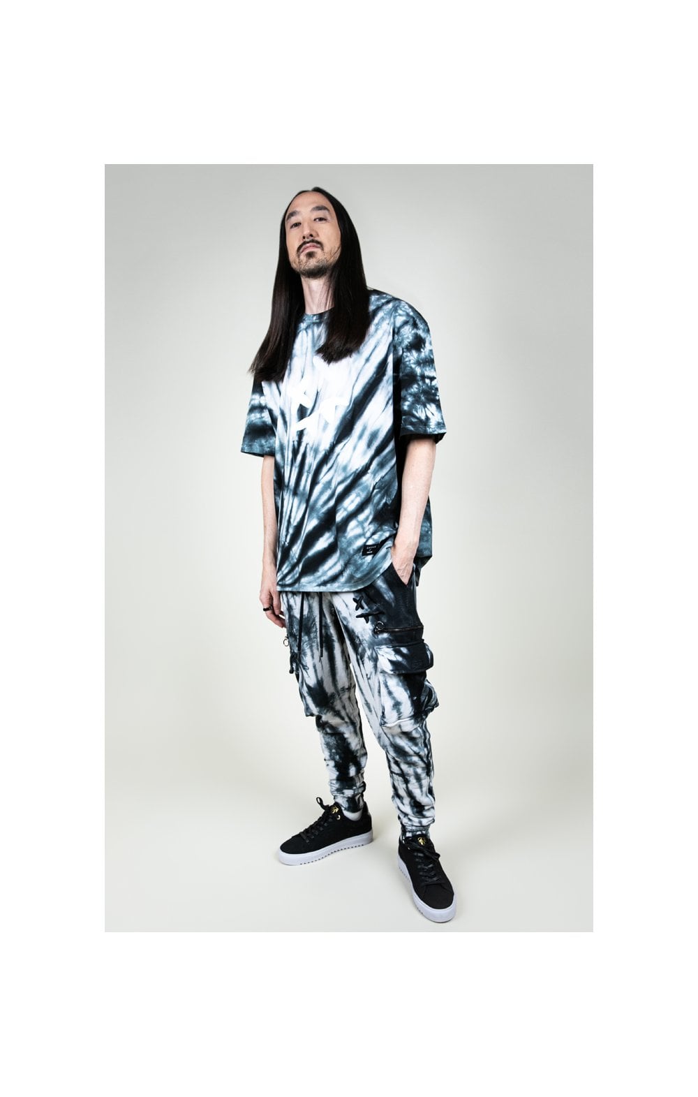 SikSilk X Steve Aoki Cargo Joggers - Black & White Ink Tie Dye (3)