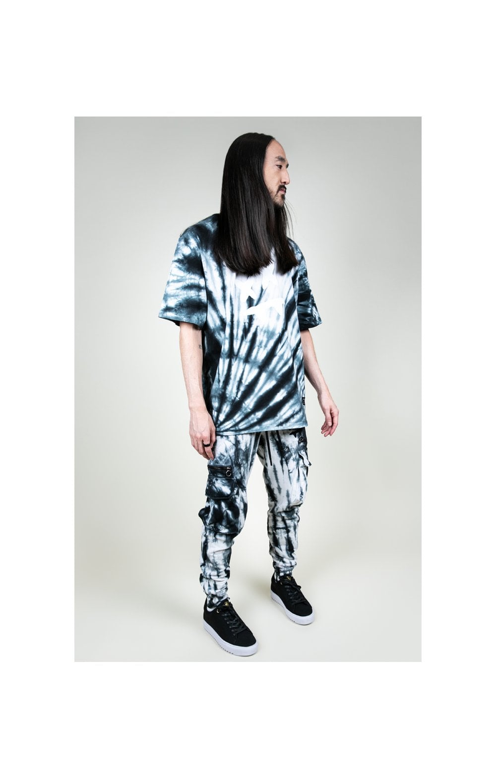 SikSilk X Steve Aoki Cargo Joggers - Black & White Ink Tie Dye (5)