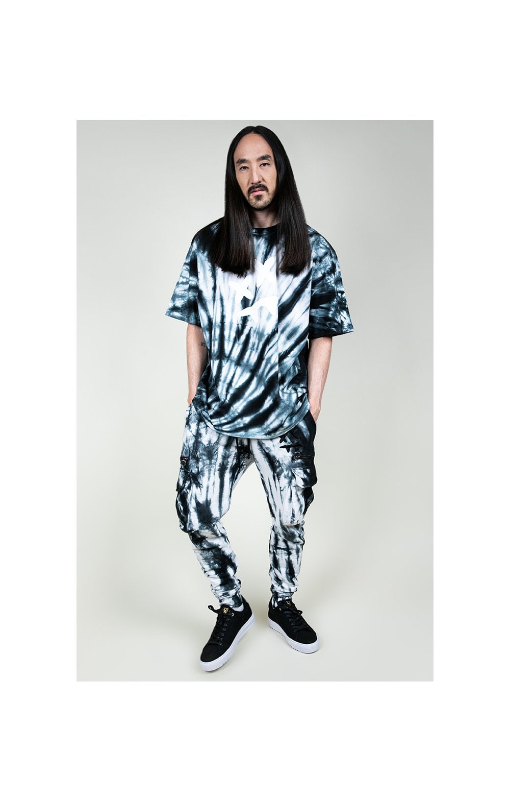 SikSilk X Steve Aoki Cargo Joggers - Black & White Ink Tie Dye (4)