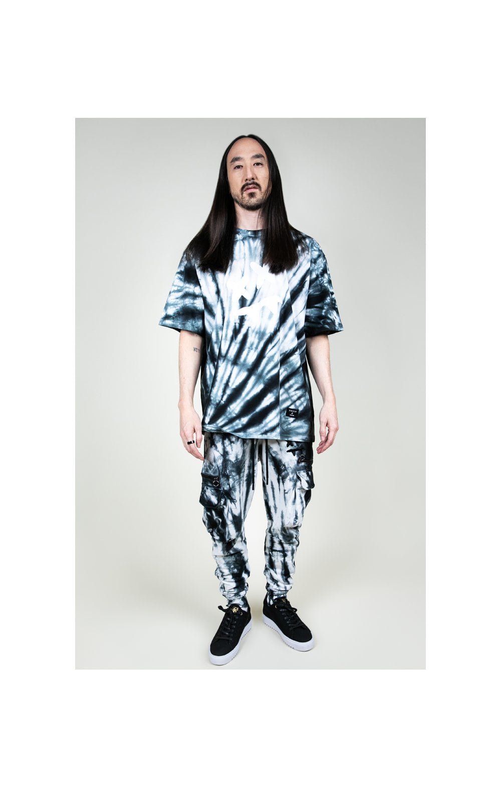 SikSilk X Steve Aoki Cargo Joggers - Black & White Ink Tie Dye (6)