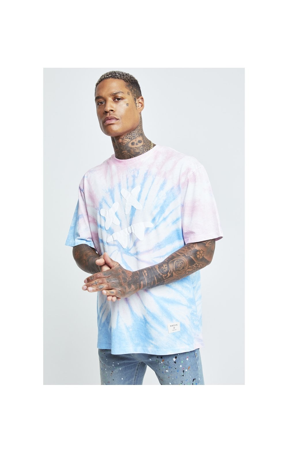 Load image into Gallery viewer, SikSilk X Steve Aoki S/S Oversize Essential Tee - Baby Pink &amp; Blue Tie Dye (1)