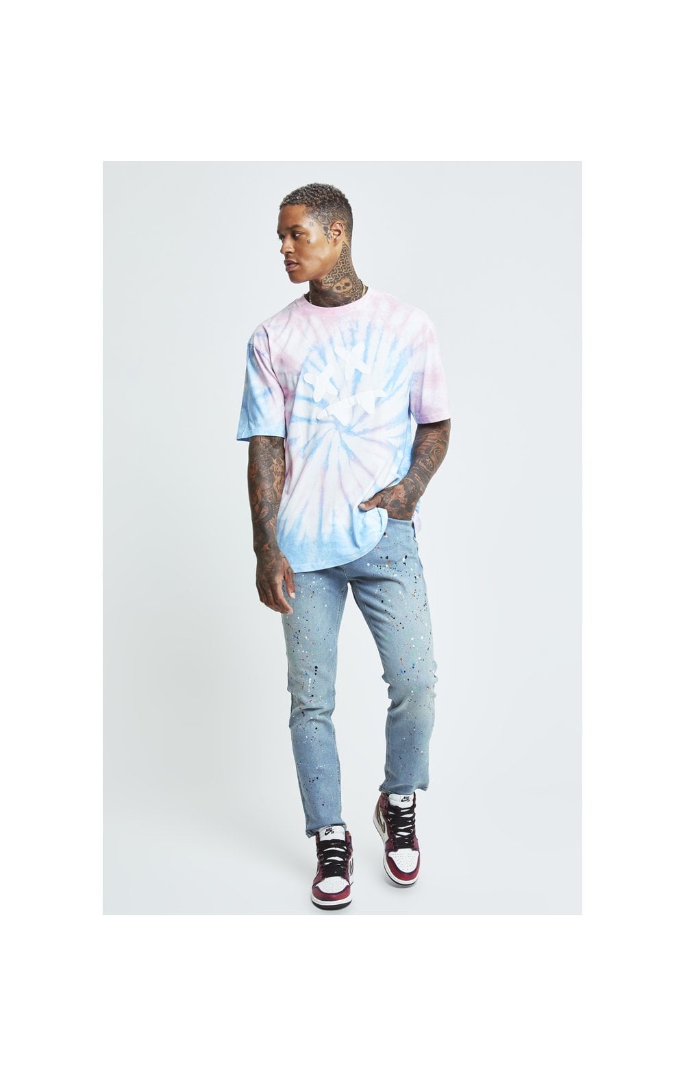 Load image into Gallery viewer, SikSilk X Steve Aoki S/S Oversize Essential Tee - Baby Pink &amp; Blue Tie Dye (3)
