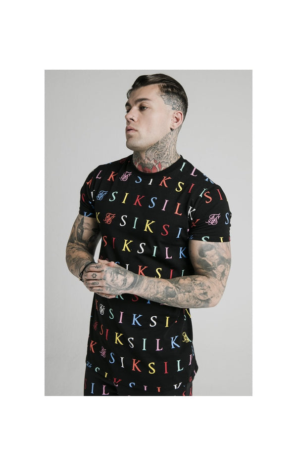 SikSilk Colours S/S Fitted Box Tee - Black & Multi