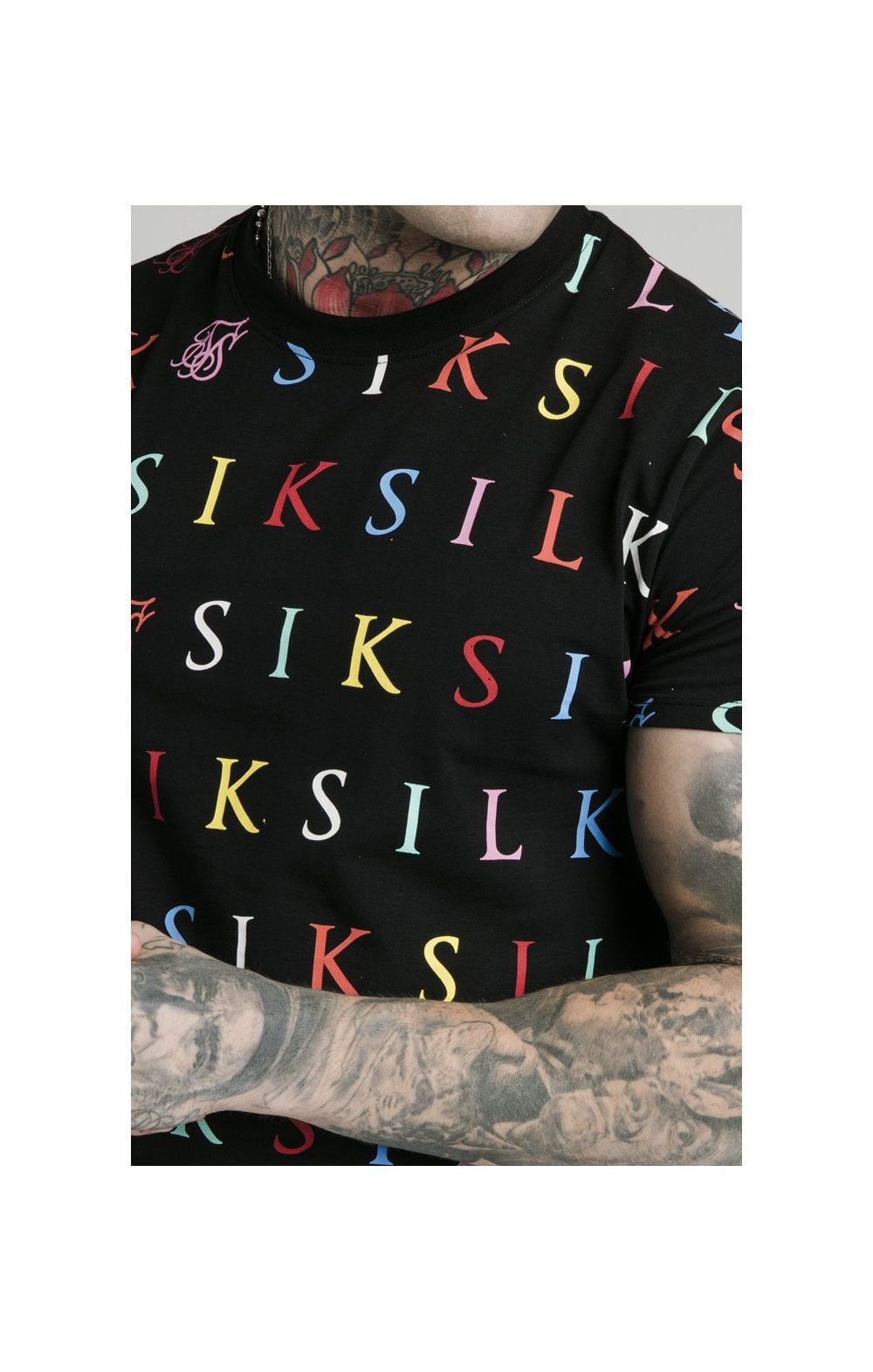 SikSilk Colours S/S Fitted Box Tee - Black & Multi (1)