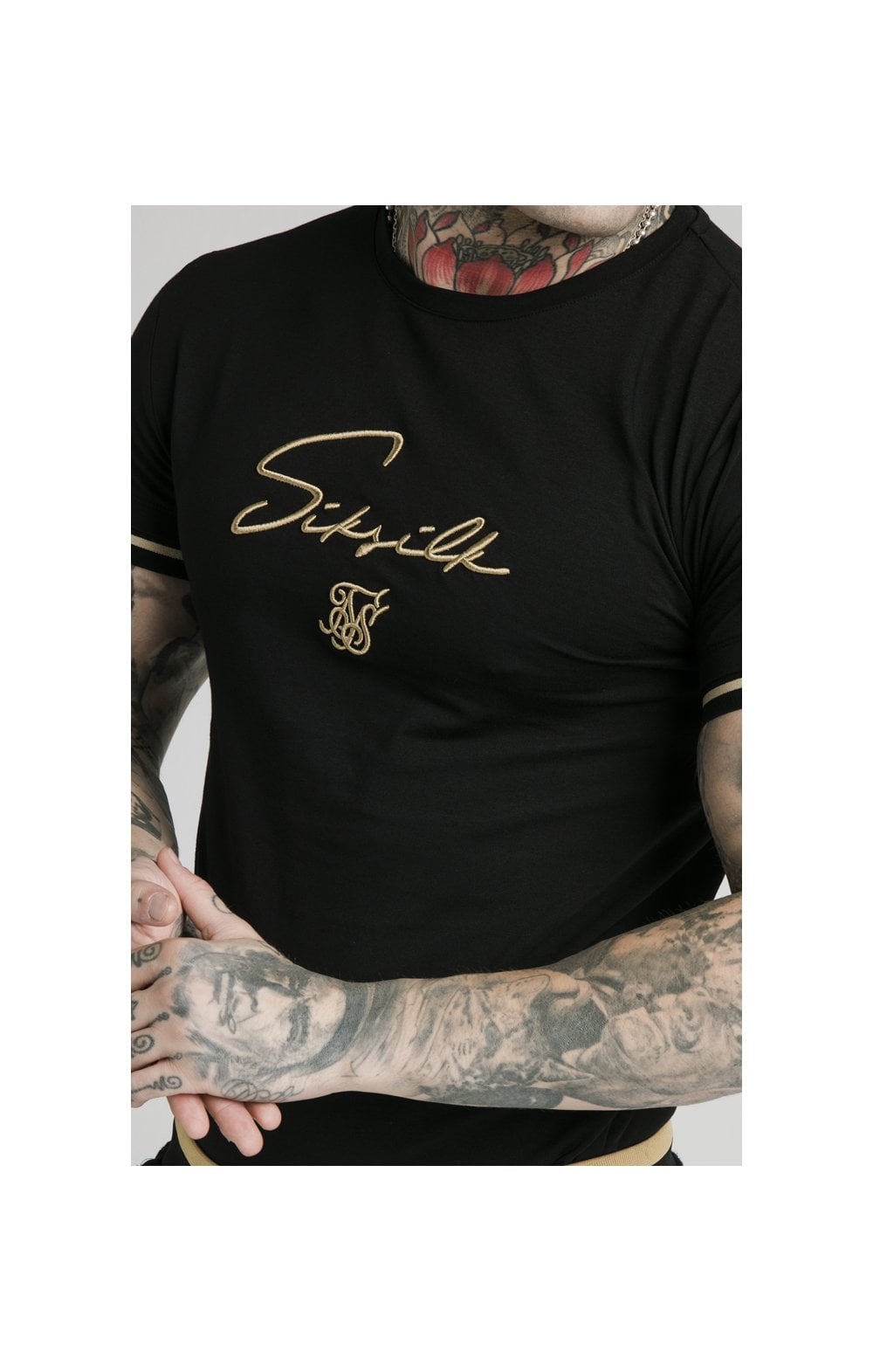 Load image into Gallery viewer, SikSilk Signature Tee - Black &amp; Gold (1)