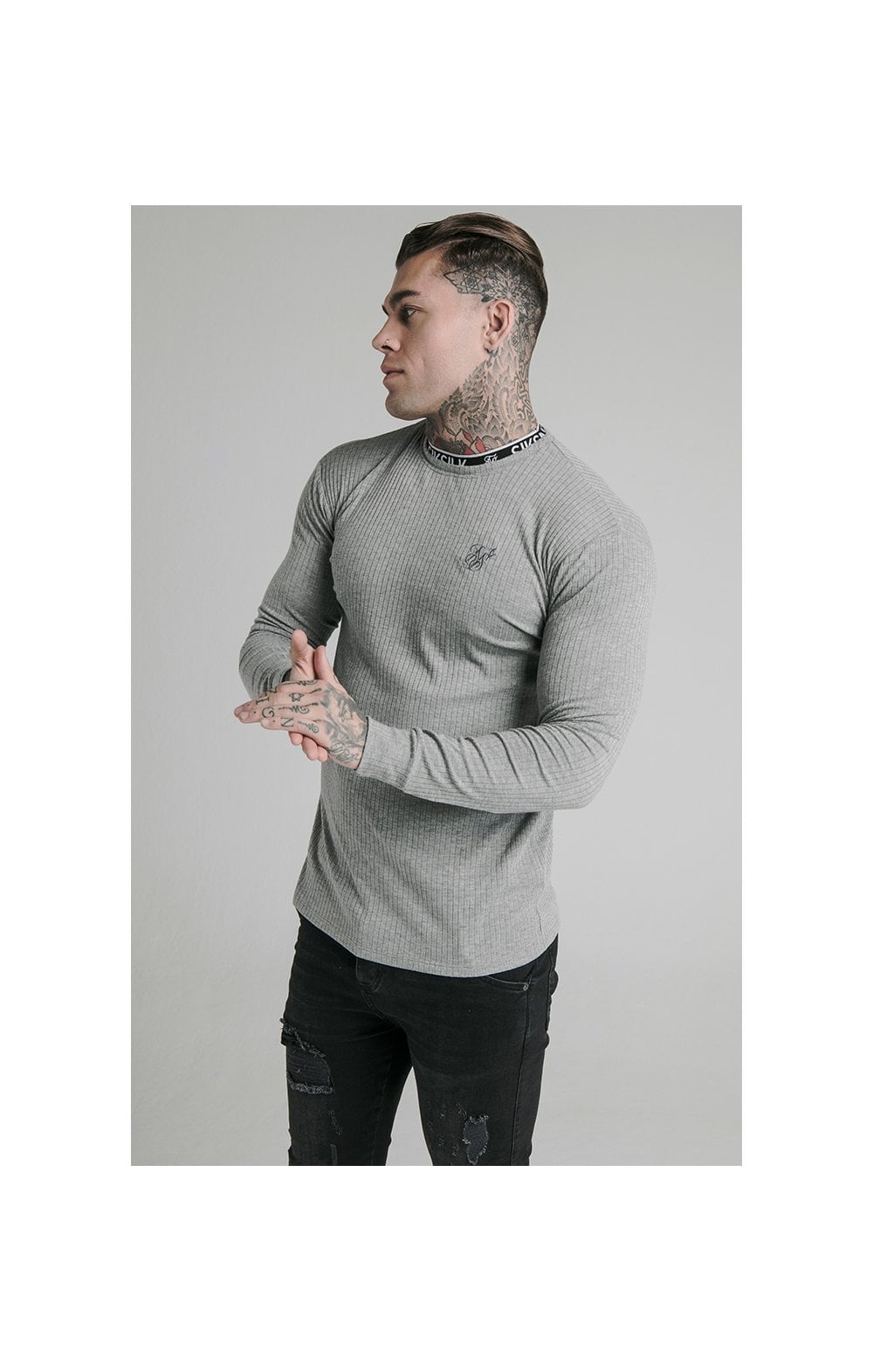 SikSilk L/S Rib Knit Tee - Grey