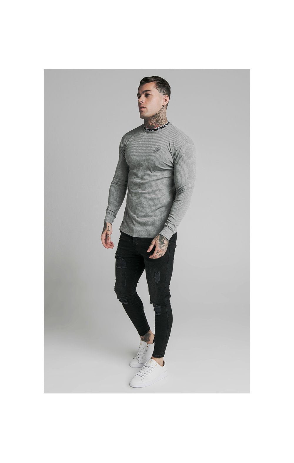 SikSilk L/S Rib Knit Tee - Grey (4)