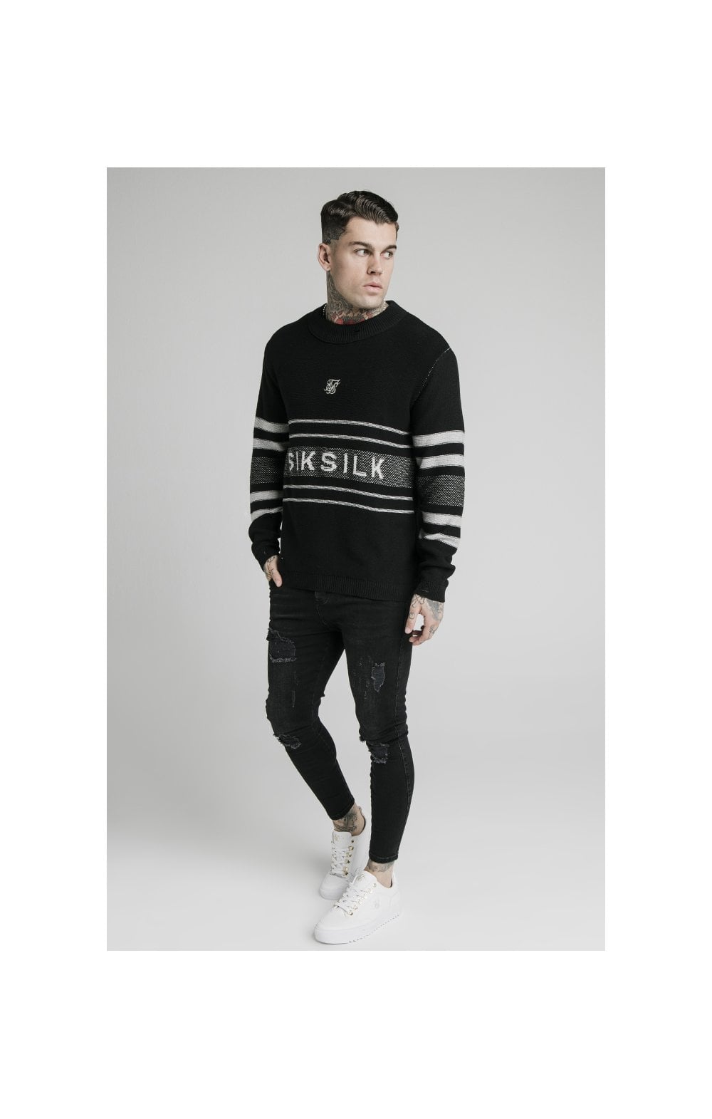 SikSilk L/S Knitted Funnel Sweater - Black (2)