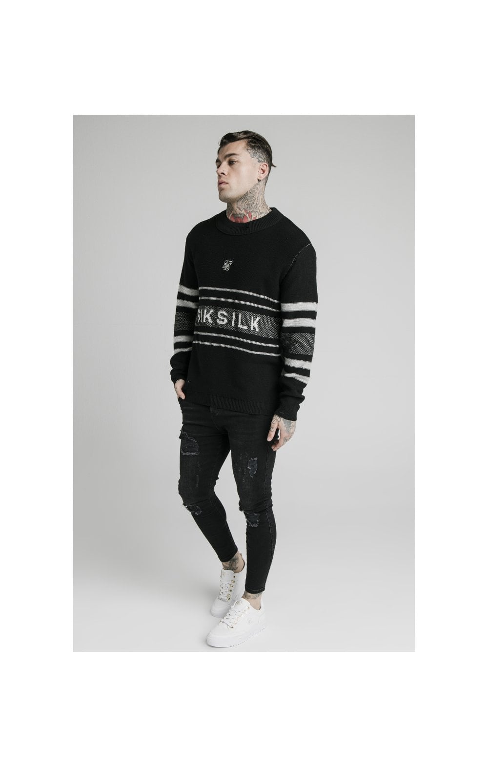 SikSilk L/S Knitted Funnel Sweater - Black (4)