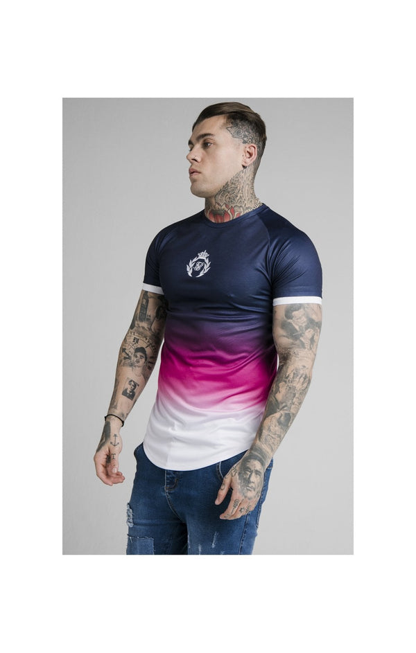 SikSilk S/S Inset Cuff Fade Tech Tee - Navy,Pink & White