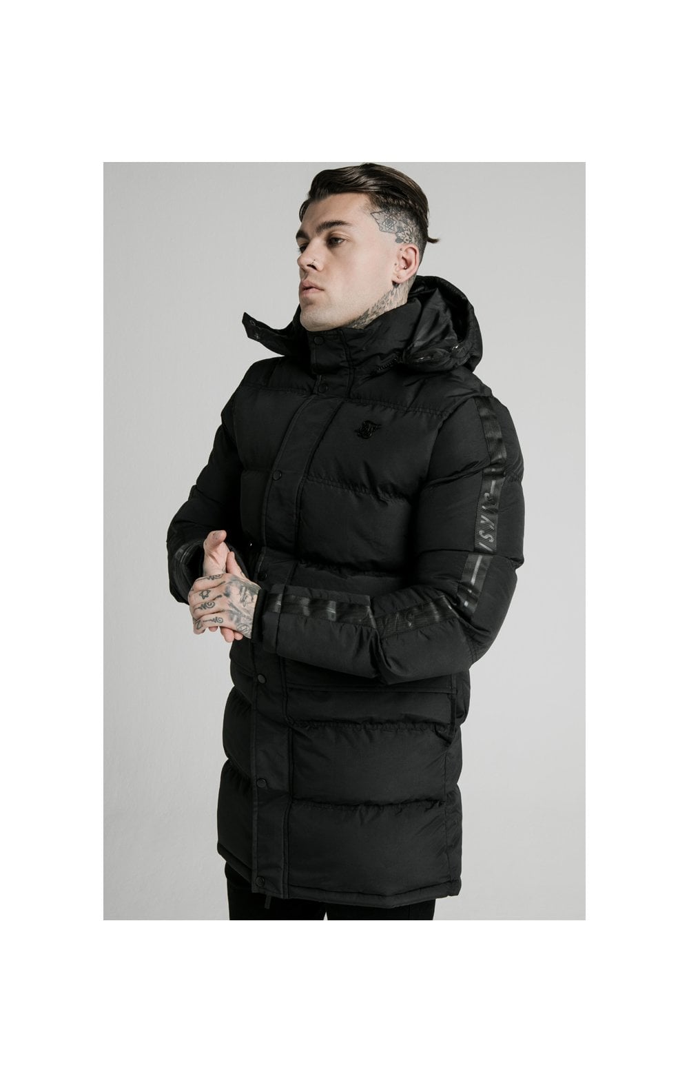 SikSilk Diverse Monogram Parka - Black