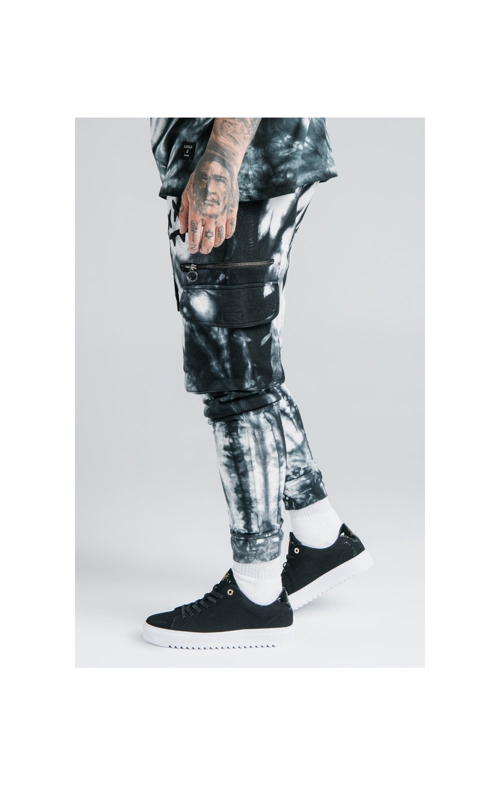 SikSilk X Steve Aoki Cargo Joggers - Black & White Ink Tie Dye (1)