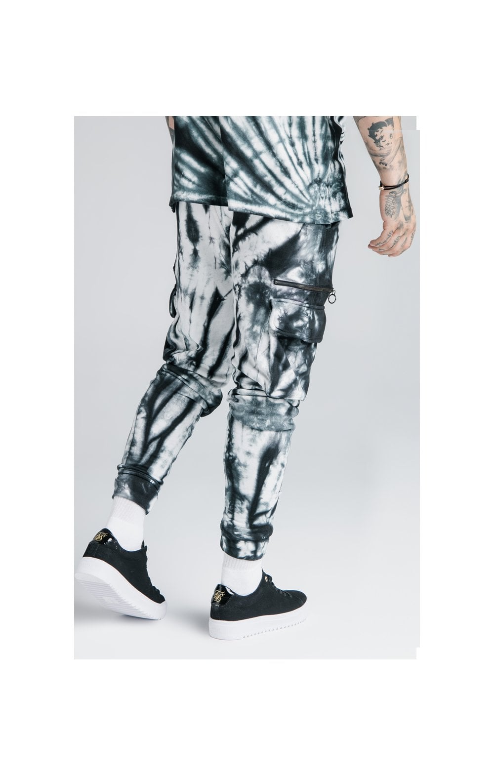 SikSilk X Steve Aoki Cargo Joggers - Black & White Ink Tie Dye (2)