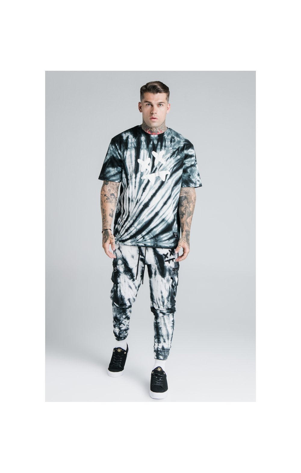 SikSilk X Steve Aoki Cargo Joggers - Black & White Ink Tie Dye (7)