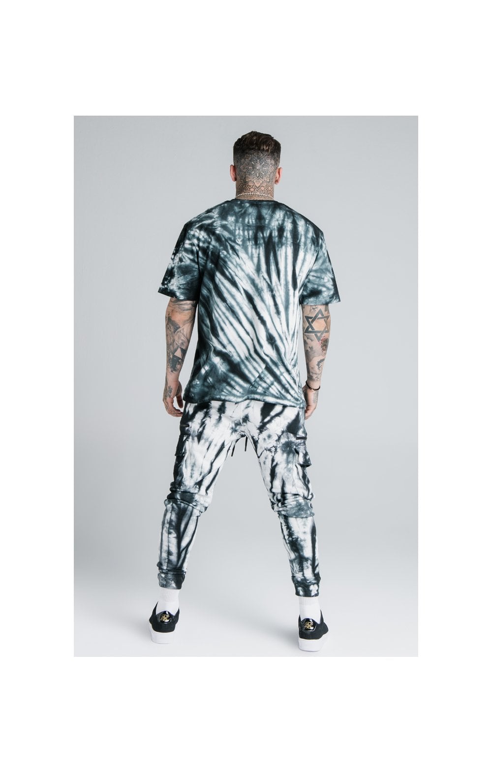 SikSilk X Steve Aoki Cargo Joggers - Black & White Ink Tie Dye (8)