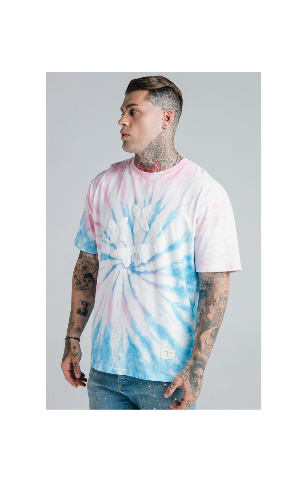 Load image into Gallery viewer, SikSilk X Steve Aoki S/S Oversize Essential Tee - Baby Pink &amp; Blue Tie Dye (2)