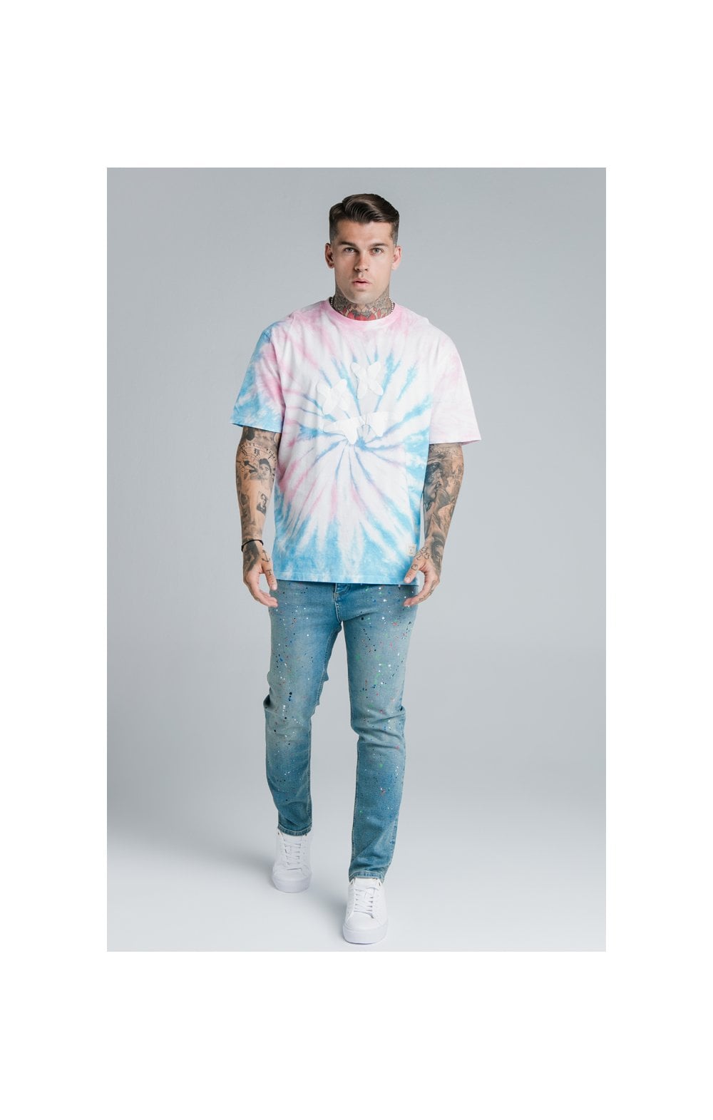Load image into Gallery viewer, SikSilk X Steve Aoki S/S Oversize Essential Tee - Baby Pink &amp; Blue Tie Dye (4)