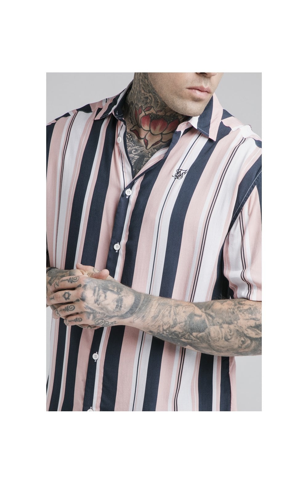 SikSilk Loose Fit Resort Shirt – Navy,Pink & White (1)