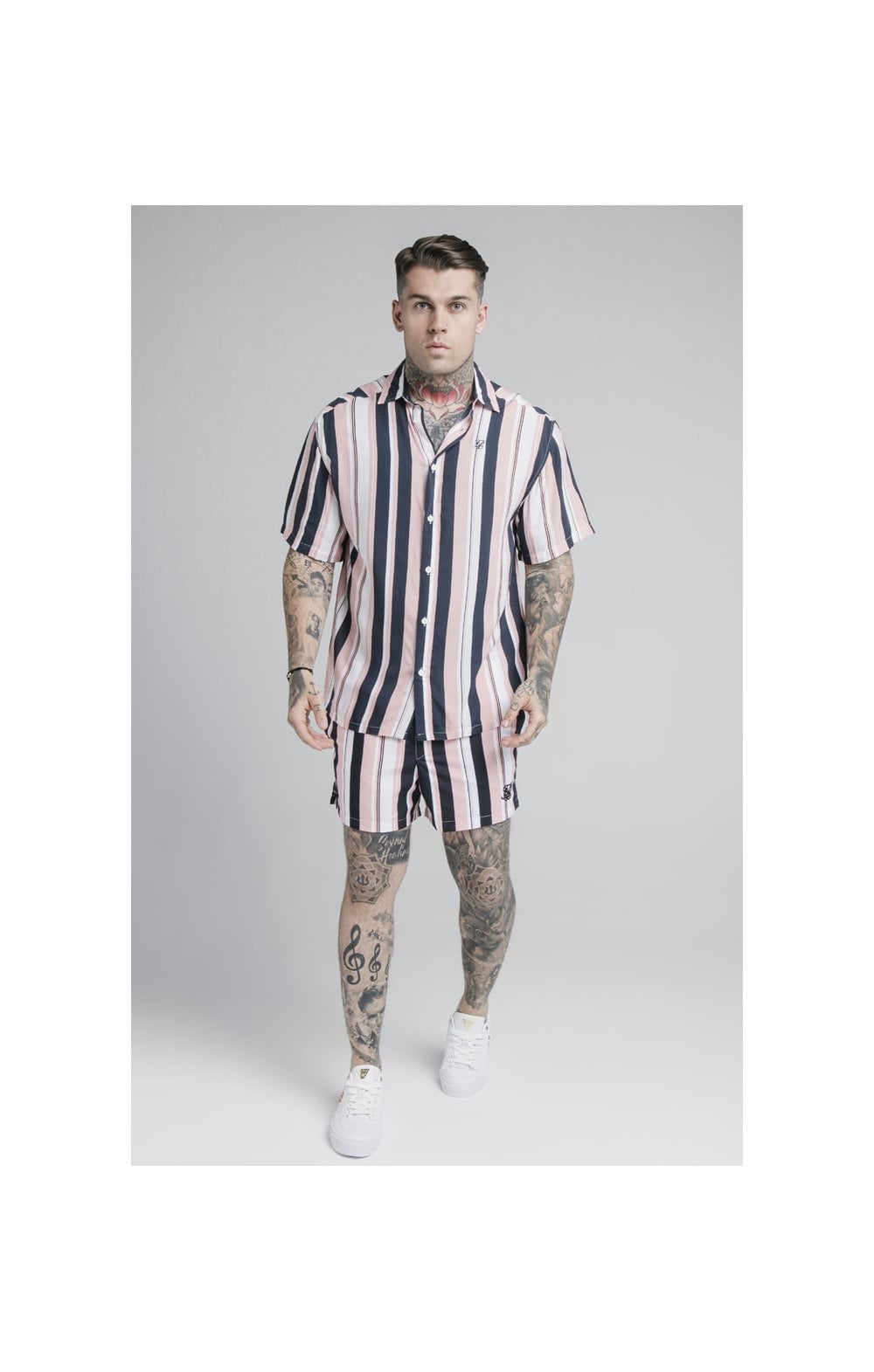 SikSilk Loose Fit Resort Shirt – Navy,Pink & White (2)