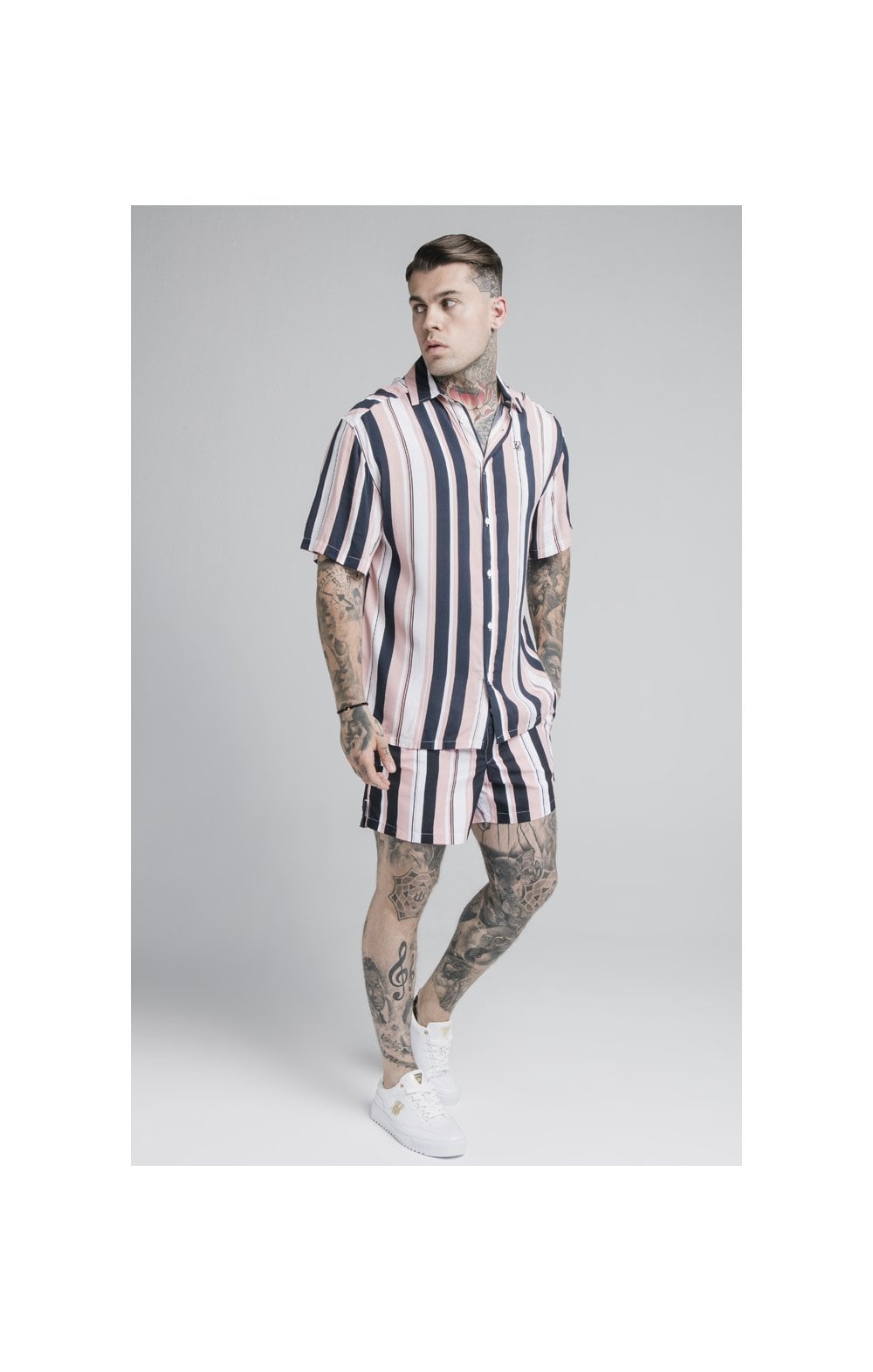 SikSilk Loose Fit Resort Shirt – Navy,Pink & White (3)