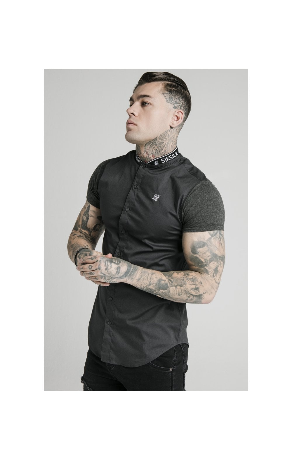 SikSilk S/S Tape Collar Shirt - Dark Grey