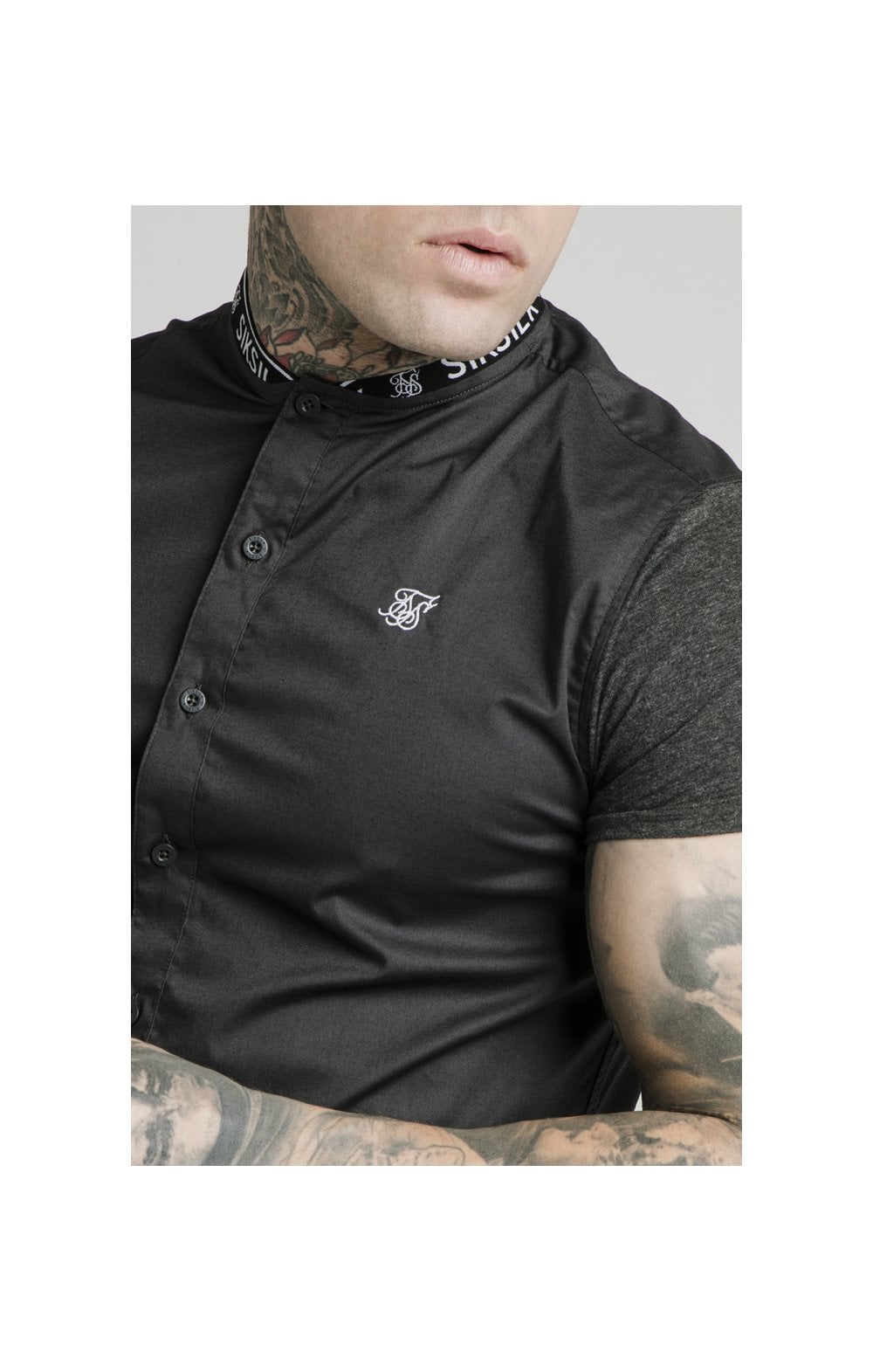 SikSilk S/S Tape Collar Shirt - Dark Grey (1)