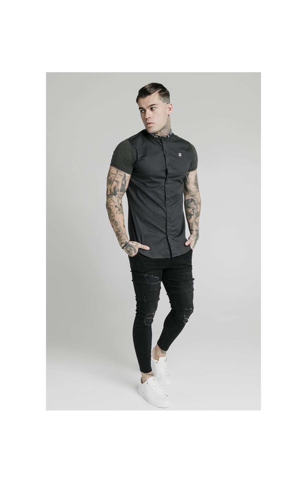 SikSilk S/S Tape Collar Shirt - Dark Grey (3)