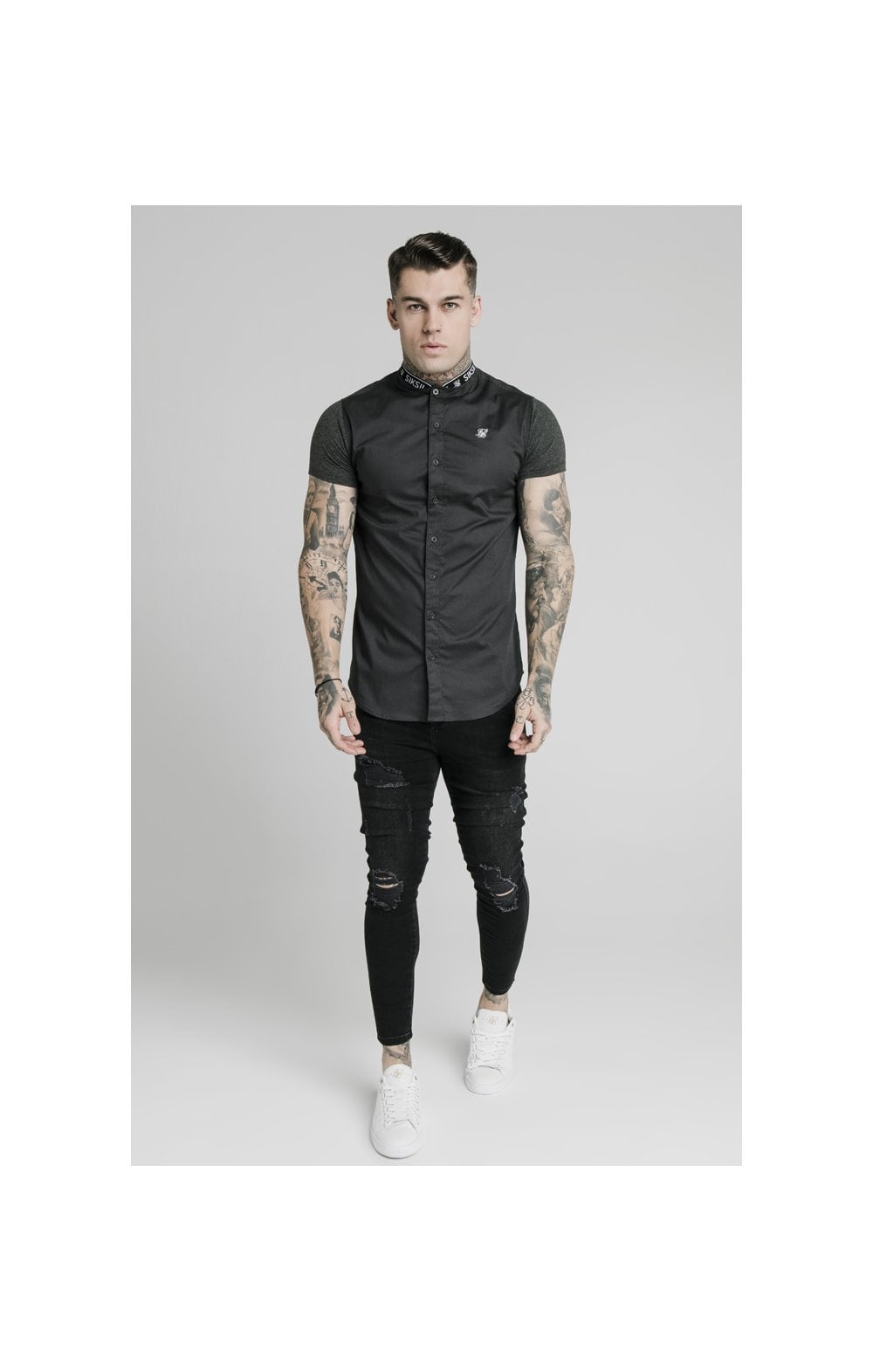 SikSilk S/S Tape Collar Shirt - Dark Grey (4)