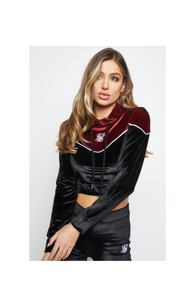 SikSilk Velour Piping Hoodie - Black & Burgundy