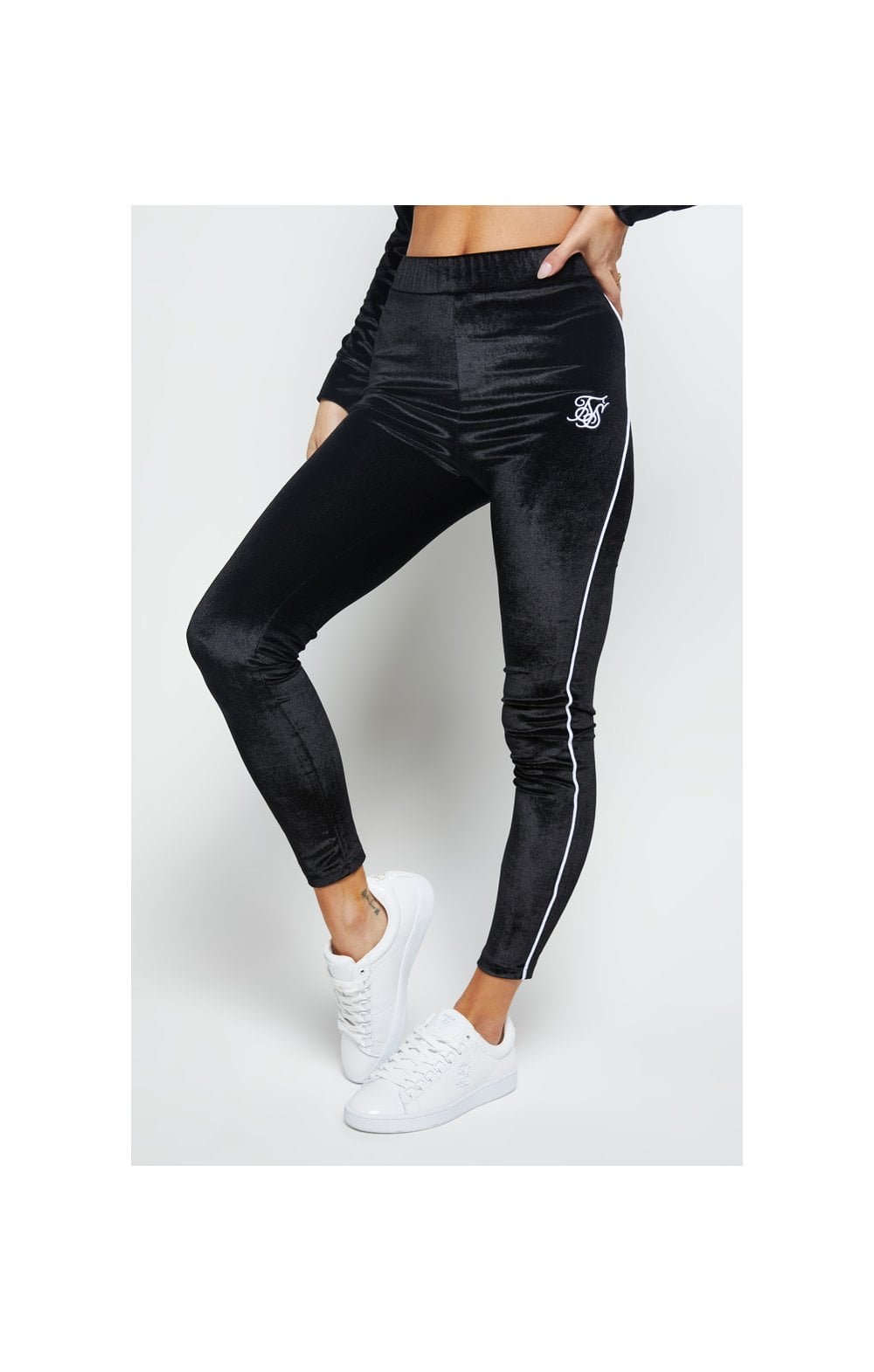 Load image into Gallery viewer, SikSilk Velour Piping Leggings - Black (2)