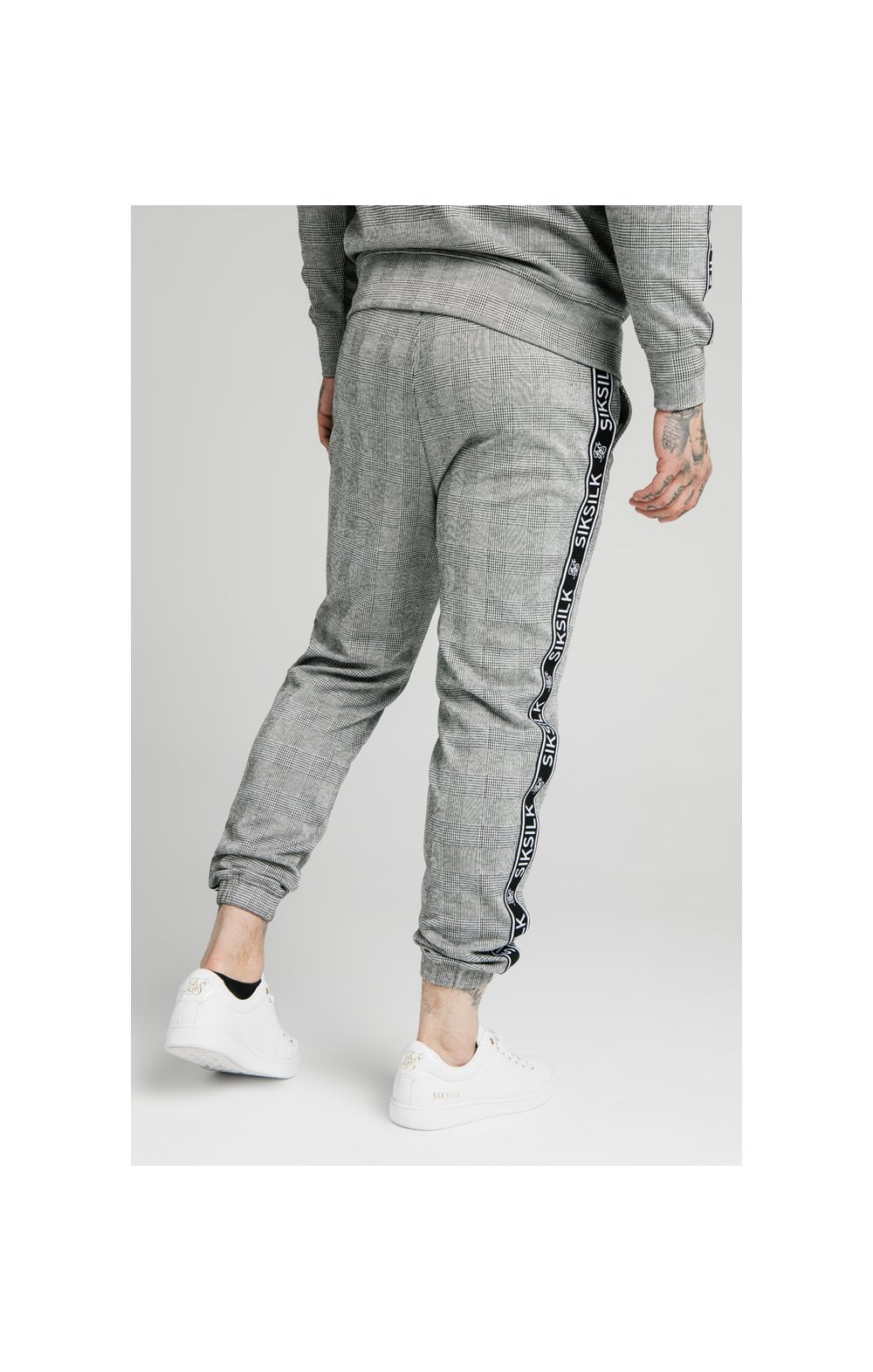 SikSilk Dog Tooth Check Cuffed Pant - Black & White (2)