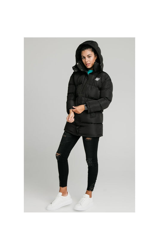 SikSilk Longline Padded Jacket - Black