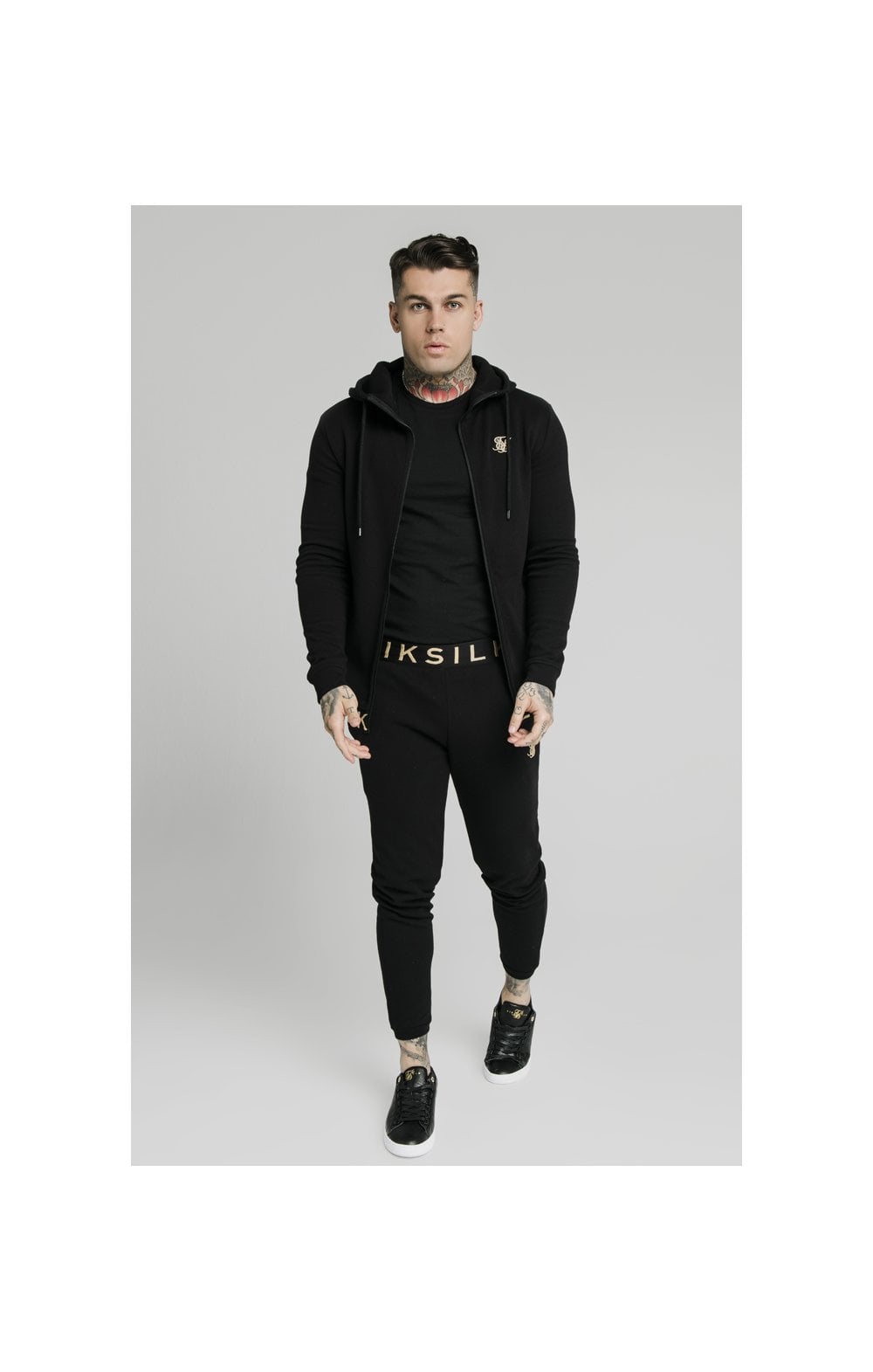 SikSilk Elastic Jacquard Zip Through Hoodie – Black (1)