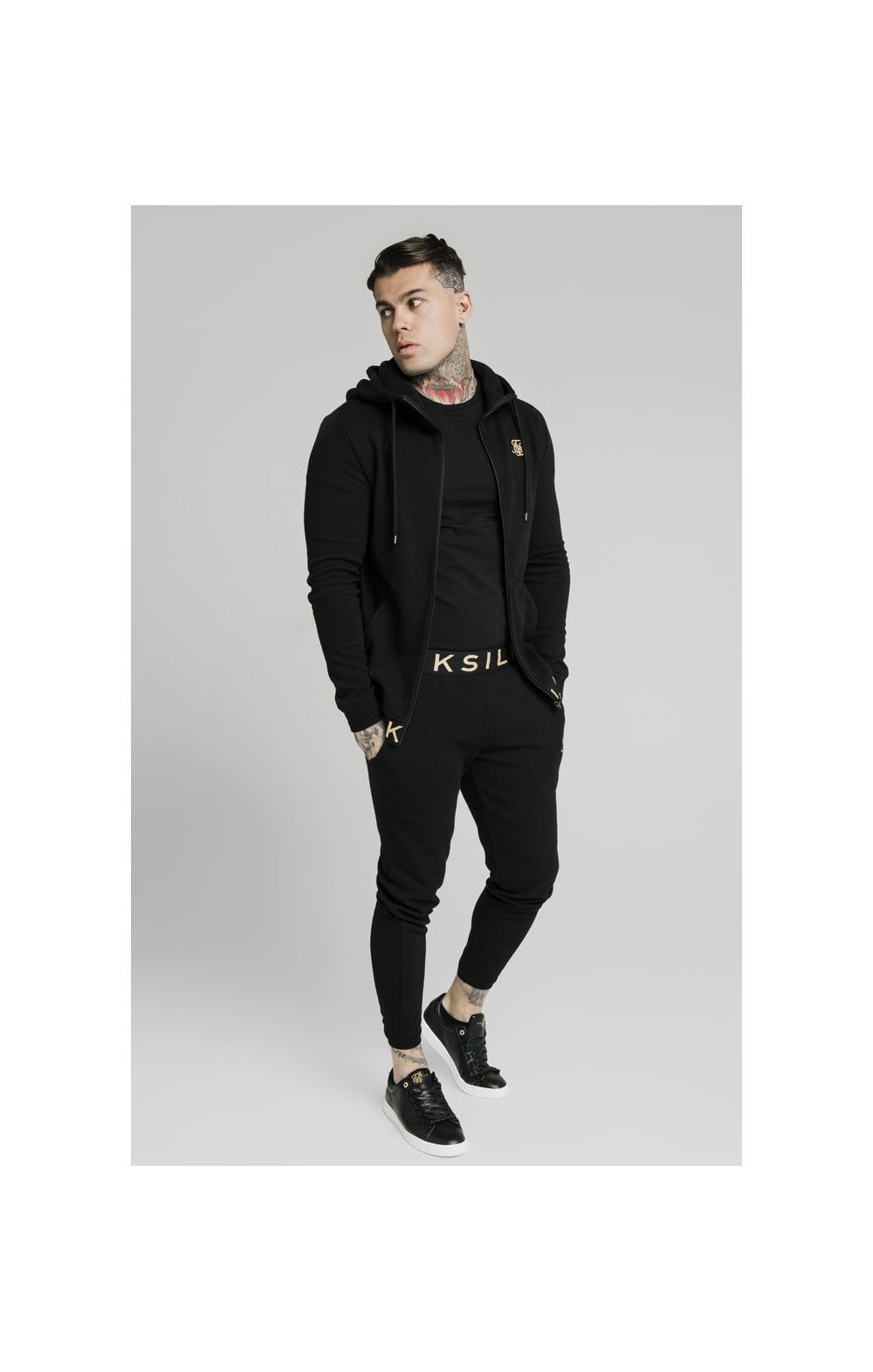 SikSilk Elastic Jacquard Zip Through Hoodie – Black (2)