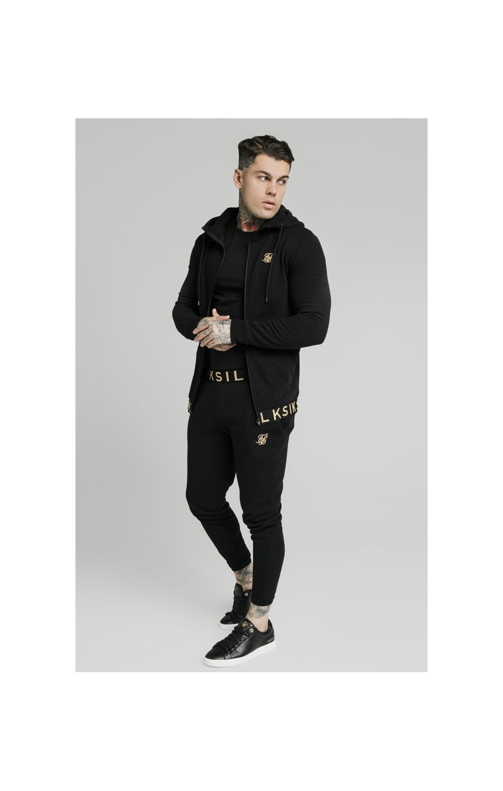 SikSilk Elastic Jacquard Zip Through Hoodie – Black (4)