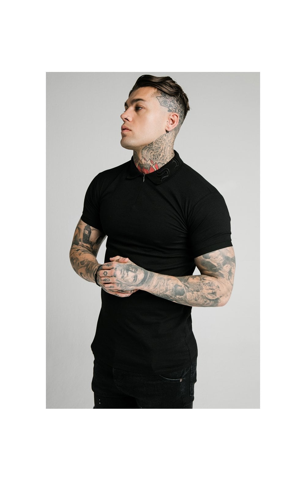 SikSilk S/S Old English Inset Cuff Polo - Black