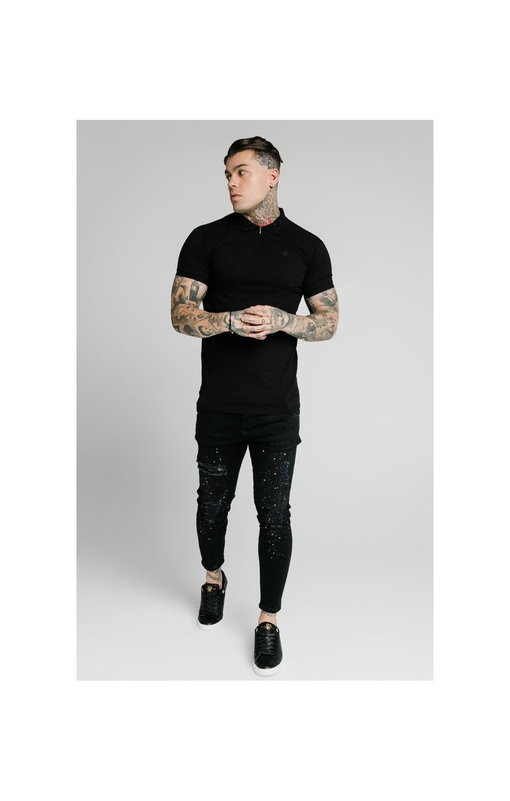 SikSilk S/S Old English Inset Cuff Polo - Black (3)